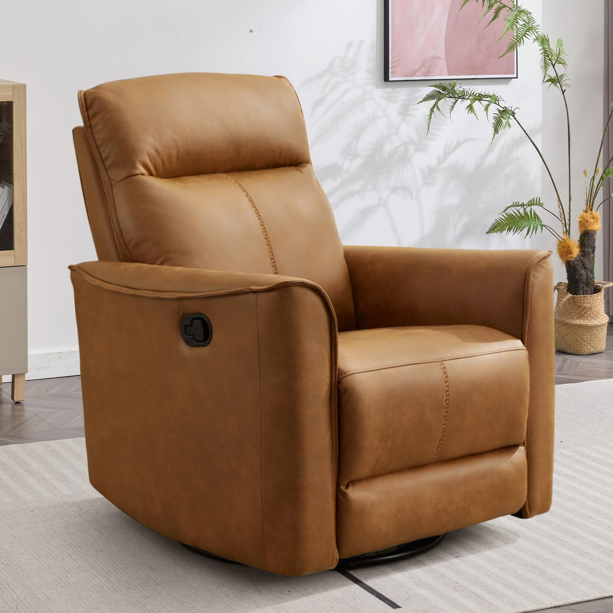 NuraGlide Swivel Rocking Recliner Chair in Brown Faux Leather