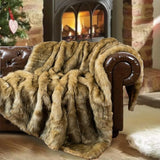 Luxury Camel Faux Fur Throw Blanket, Soft Cozy Warm Mink Fur Blanket for Bed