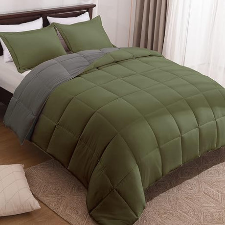 Reversible Washed Microfiber Forest Green and Ivory