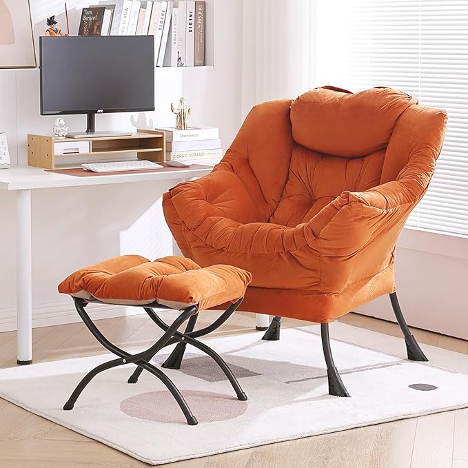 Modern Chair with Folding Footrest Lounge Accent Chai