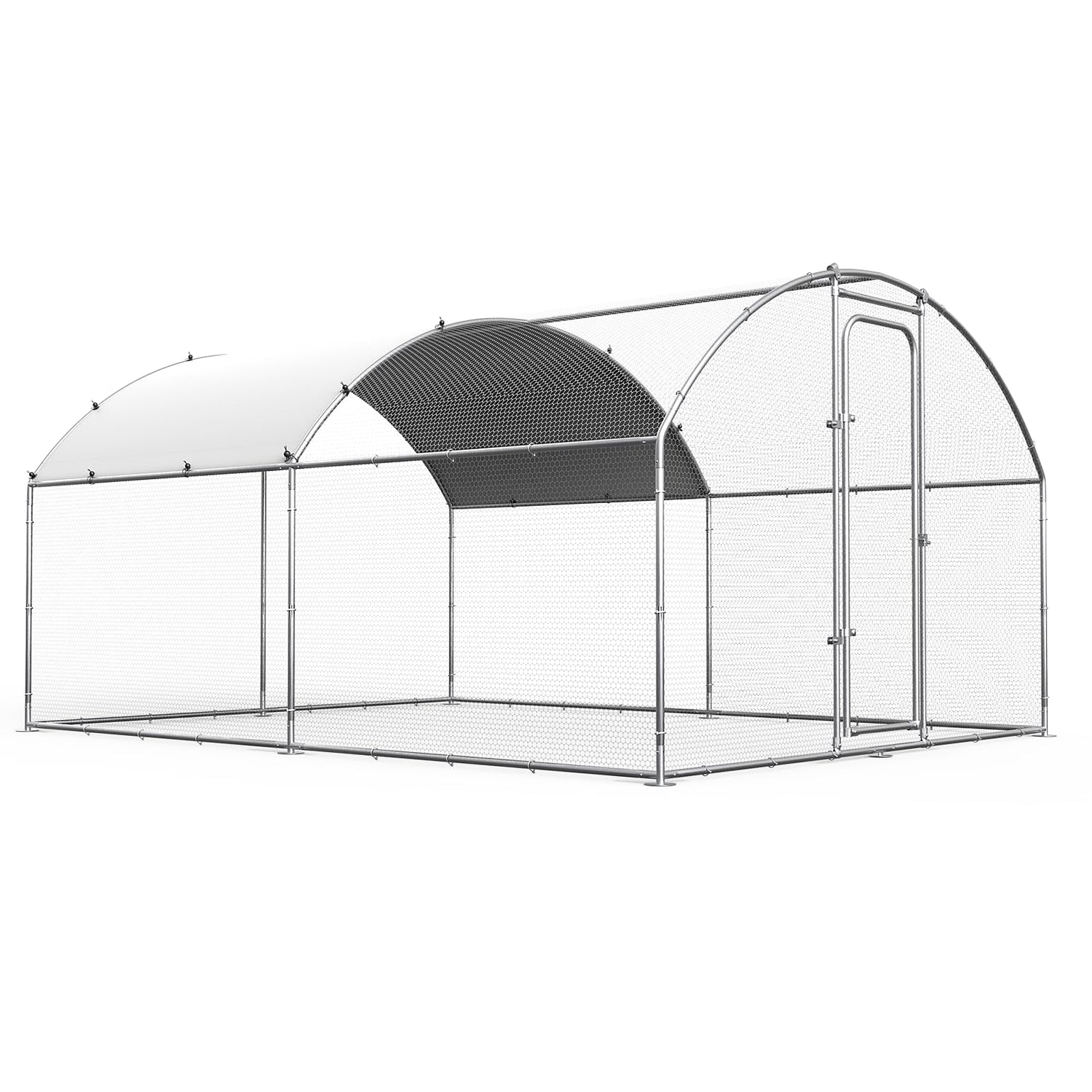 Outdoor metal chicken run with lockable door and UV-protected roof
