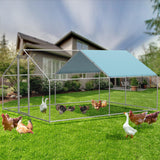 Outdoor metal chicken run with spire roof design, lockable door, and PVC-coated predator-proof mesh
