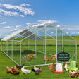 Outdoor poultry cage with galvanized steel frame and PE UV rain cover – perfect for chickens and ducks.