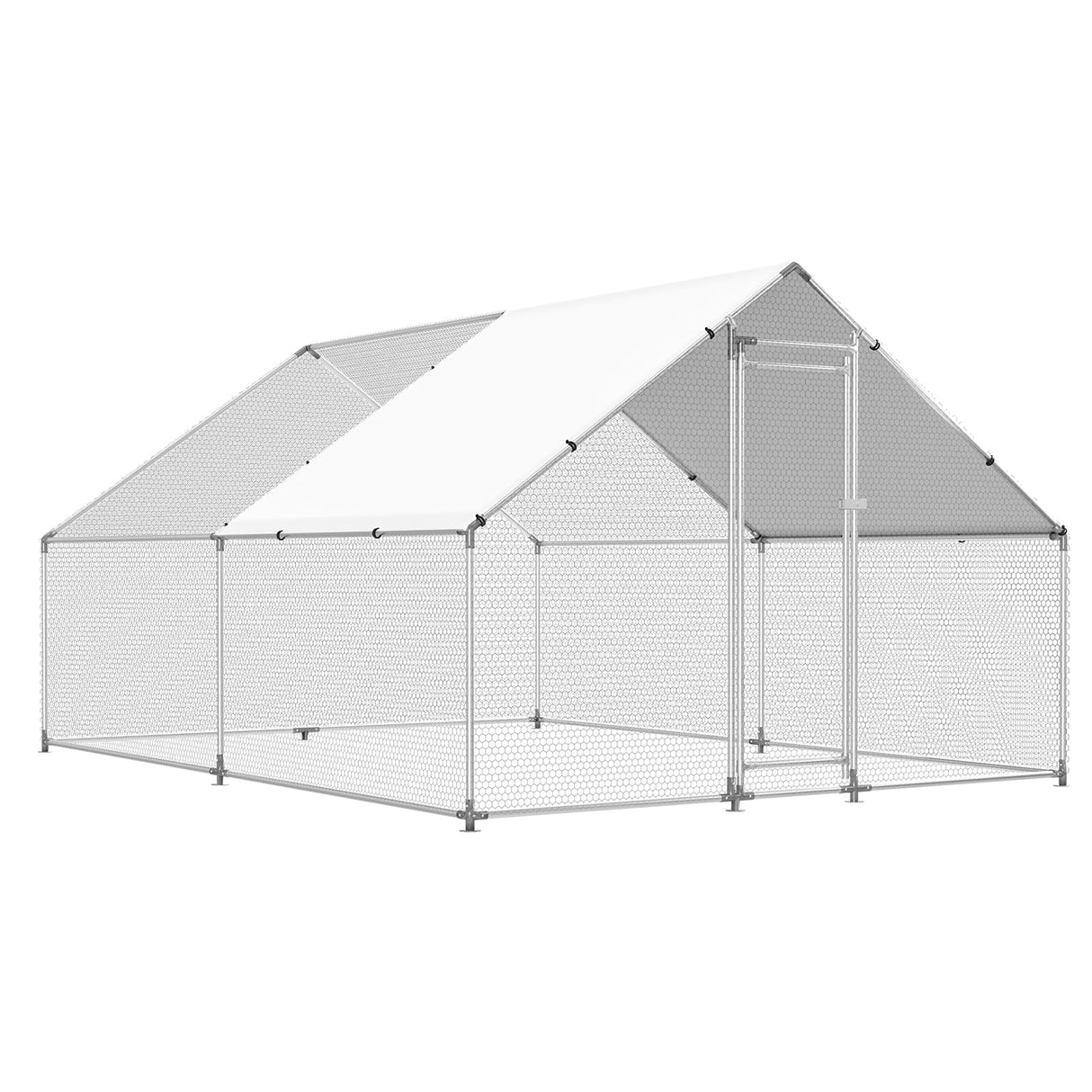 Outdoor poultry enclosure with UV tarp, predator-safe fencing
