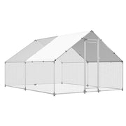Outdoor poultry enclosure with UV tarp, predator-safe fencing