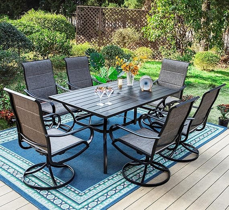 Outdoor Dining Table with Umbrella Hole and 6 Patio