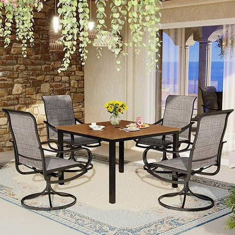 ,4 Sling Dining Swivel Chairs and 48" Round Metal Wood