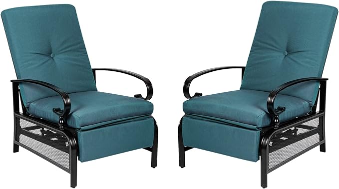 SunEase 2-Pack Outdoor Reclining Lounge Chairs – Push Back Design, Steel Frame & Cushioned Comfort