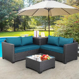 Outdoor PE Wicker Patio Furniture Set 4 Piece Black Rattan Sectional Sofa Conversation