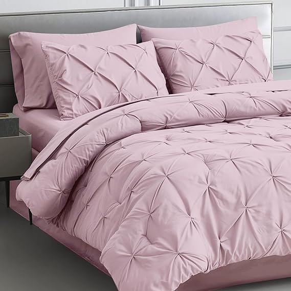 Queen Comforter Set 7 Pieces Pinch Pleat Bed in A Bag, Navy Comforter Queen Sets