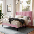 Queen Size Velvet Bed Frame with Vertical Channel Tufted Wingback Headboard