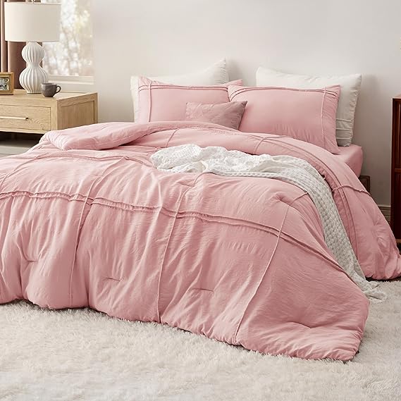 7 Pieces Queen Comforter Set-Bed in a Bag Pink Comforter Set Queen with Comforters