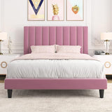 King Bed Frame/Velvet Upholstered Bed Frame with Vertical Channel