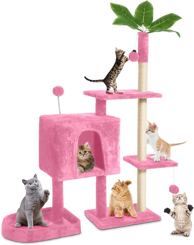 Cat Tree Cat Tower for Indoor Cats with Green Leaves