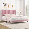 King Bed Frame/Velvet Upholstered Bed Frame with Vertical Channel Tufted Headboard