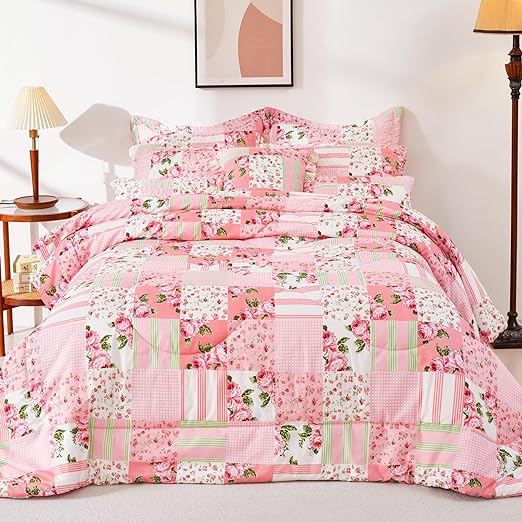 Garden Floral Bedding Set Queen,Reversible Comforter 3 Pieces