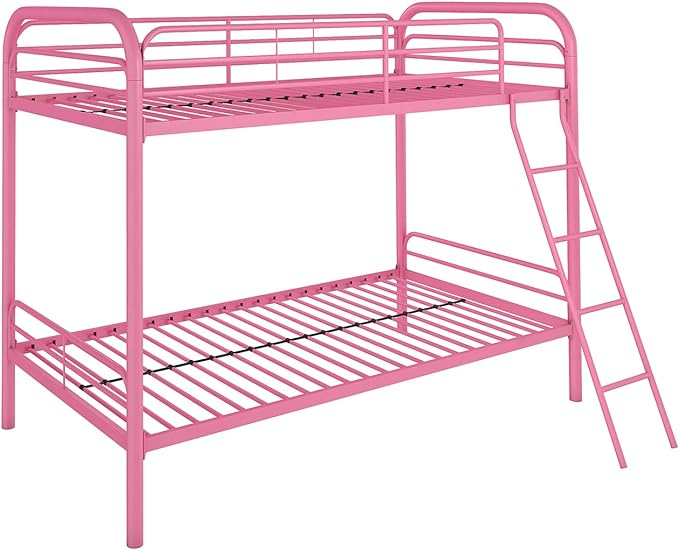 DHP Twin-Over-Twin Bunk Bed with Metal Frame and Ladder, Space-Saving Design, White