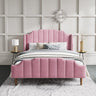 Upholstered Queen Size Bed Frame with Modern Curved Velvet Wingback Headboard