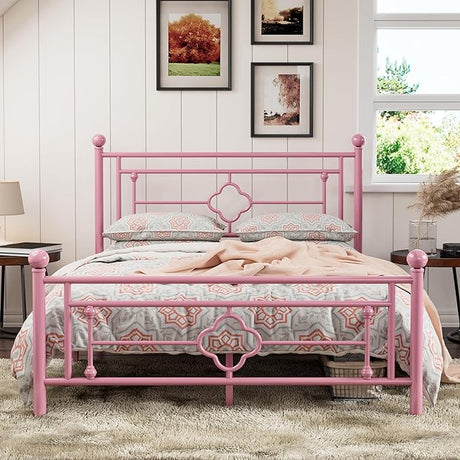 14 Inches Queen Size Metal Platform Bed Frame/Vintage Iron-Art Headboard