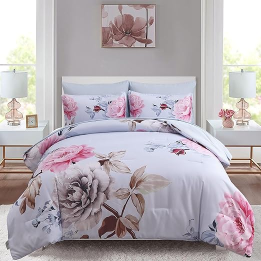 7 Pieces Bed in a Bag Embroidery Floral Comforter