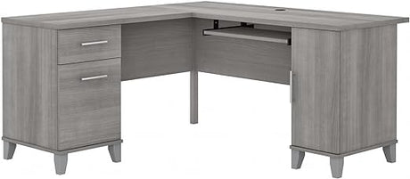 Somerset L Shaped Desk with Storage in Storm Gray Corner