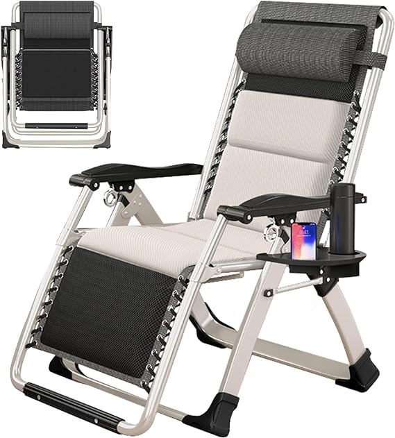 Portable Zero Gravity Chair with Thick Armrests and Cushion