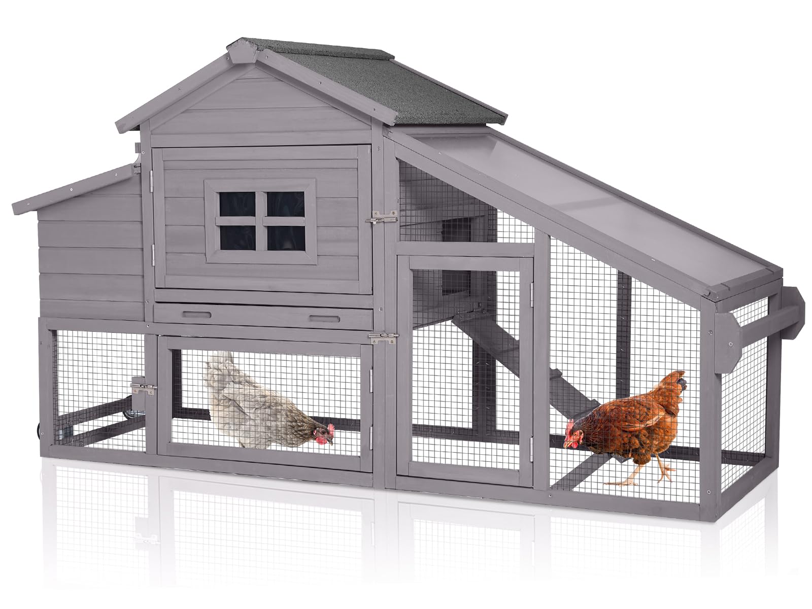 Portable hen house with leakproof tray, 4 access doors
