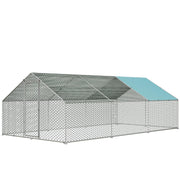 PredaSafe metal walk-in chicken coop with spire roof and wire mesh