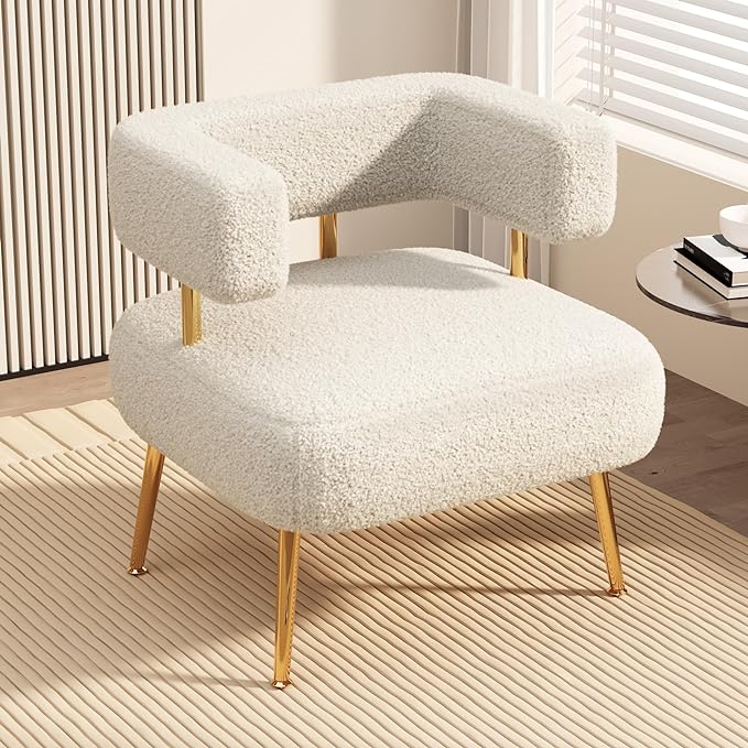 Century Sherpa Boucle Accent Chair, Round Upholstered Barrel Arm Chair