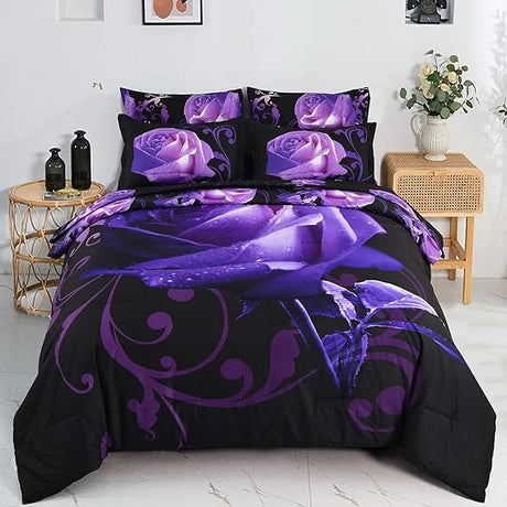 Blue Comforter Set 7 Piece Bed in a Bag Blue Rose Comforter