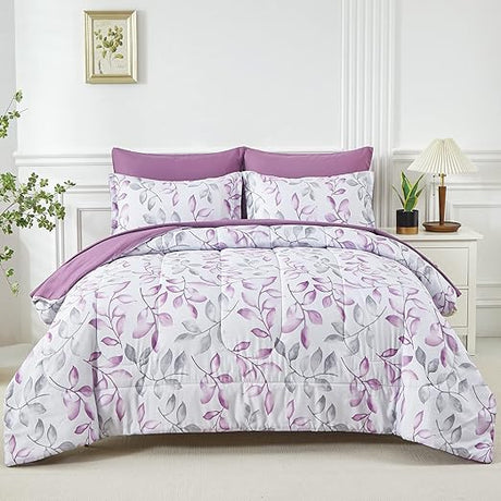 7 Piece Bed in a Bag Queen Comforter Set Botanical Floral Bedding Set