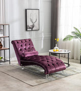 Velvet Chaise Lounge Chair with Toss Pillow