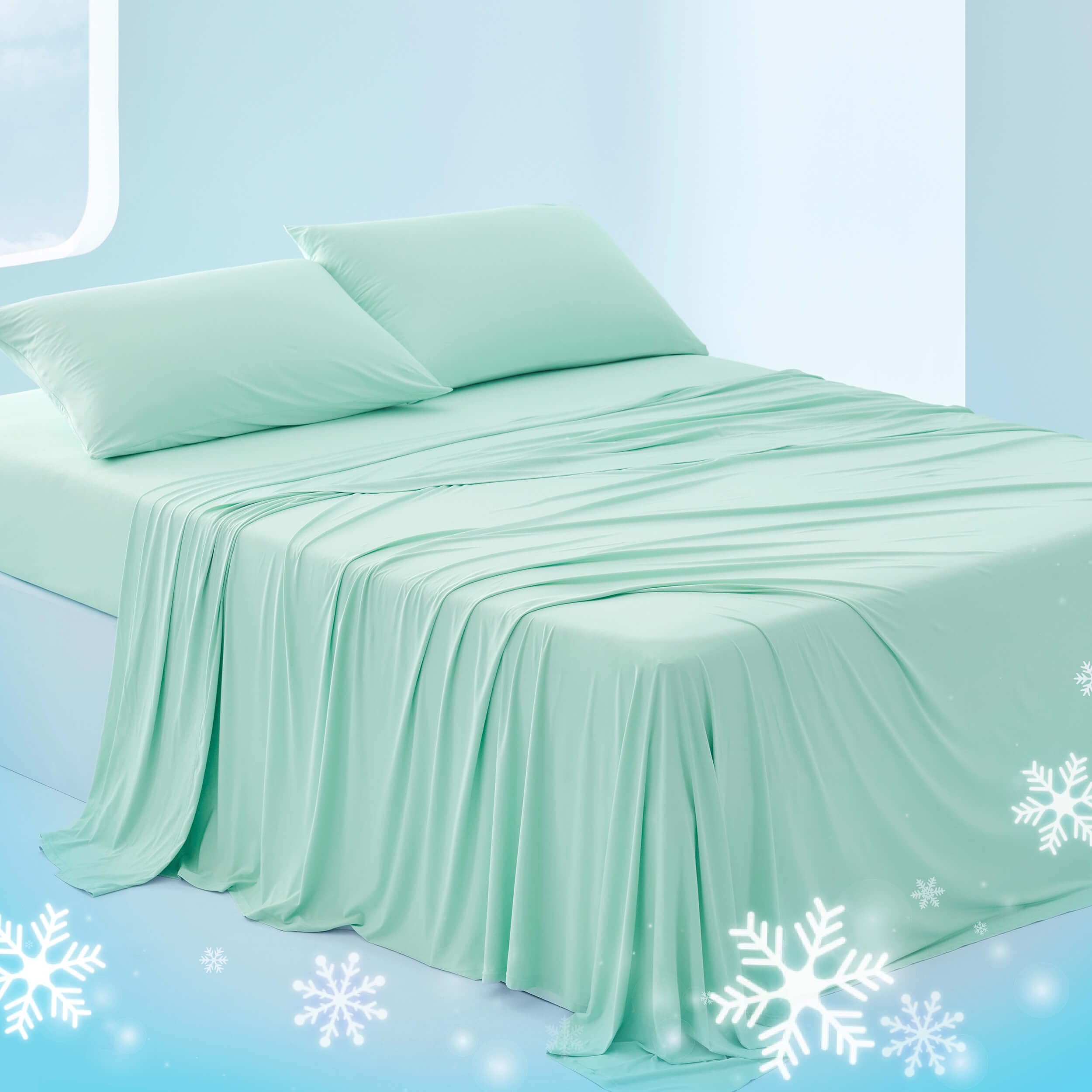 Queen bed with Brescape cooling sheets and pillowcases