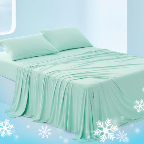Queen bed with Brescape cooling sheets and pillowcases