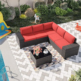 , 6 Pieces Outdoor Sectional Furniture High Backrest Patio