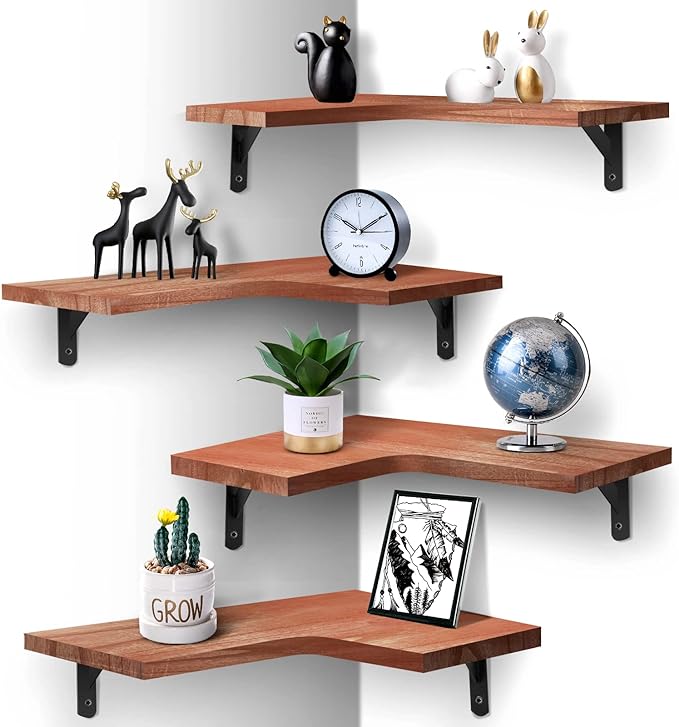 Floating Corner Shelves for Wall Décor Storage, Wall Shelves Set of 4