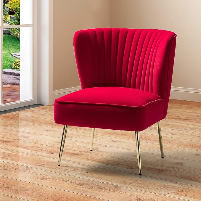 Modern Upholstered Cute Side Chair with Gold Metal Legs