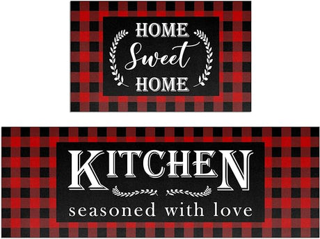 Christmas Buffalo Kitchen Mat Set of 2 Non Slip Thick Kitchen