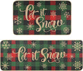 Christmas Kitchen Rug Sets 2 Piece Merry Christmas Flax Waterproof Non-Slip Kitchen Mats