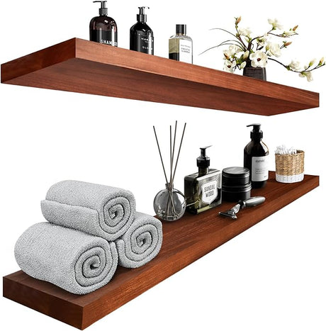 Floating Shelves, Wall Hanging Wood Shelf for Rustic Home Decor, Bathroom, Bedroom