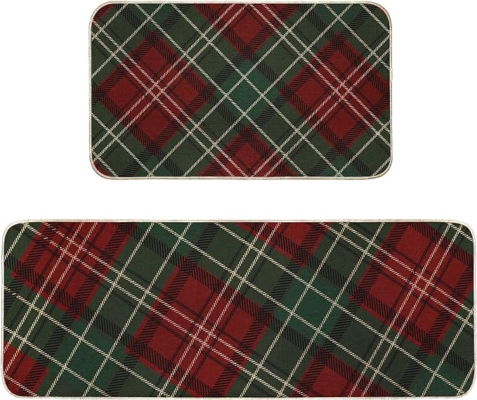 Christmas Kitchen Rug Sets 2 Piece Merry Christmas Flax Waterproof Non-Slip Kitchen Mats