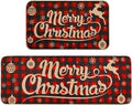 Christmas Kitchen Rug Sets 2 Piece Merry Christmas Flax Waterproof Non-Slip Kitchen Mats
