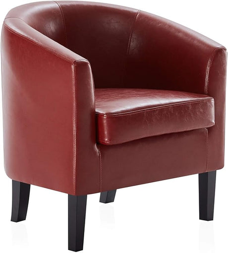 Living Room Chair, Faux Leather Accent Chair Barrel Round Club Tub Sofa Chair