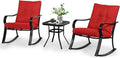 3-Piece Outdoor Rocking Chairs Bistro Set, Black Iron Patio Furniture