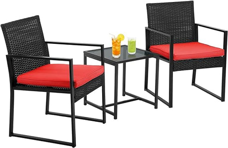 3-Piece Rattan Wicker Bistro Set Outdoor Conversation Set Sturdy Frame Wicker