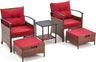 5 Pieces Patio Furniture Set, Outdoor Rattan Chairs with Metal Coffee Table