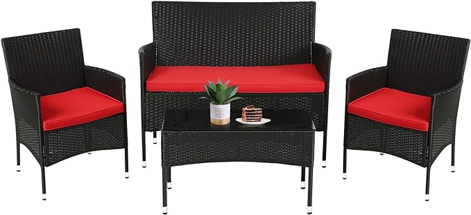 Patio Furniture Set 4 Pieces Outdoor Rattan Chair Wicker Sofa