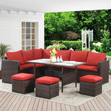 Patio Furniture Set, 7 Piece Outdoor Dining Sectional Sofa with Dining Table and Chair