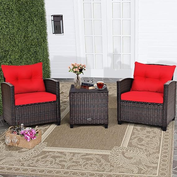 Wicker Patio Furniture Sets - 3 Pieces Rattan Sofa Set