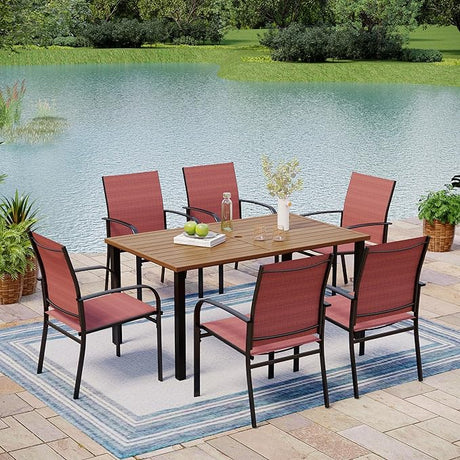 7-Piece Outdoor Dining Set 6 Blue Textilene Chairs